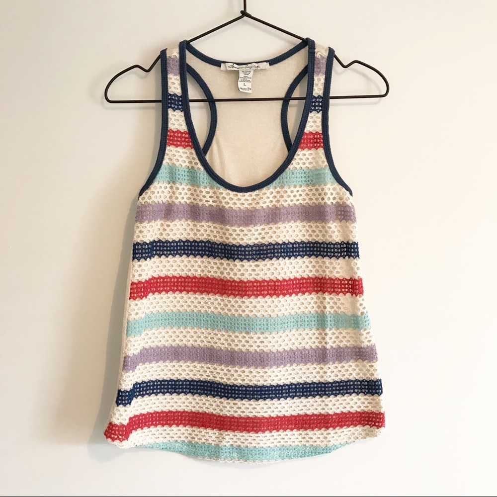 AMERICAN RAG Crochet Stripe Racerback Tank Top L